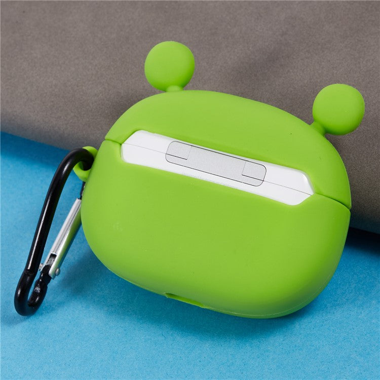 For Apple AirPods Pro Bluetooth Earphones Silicone Cover Big Eyed Frog Protective Case with Carabiner - Green