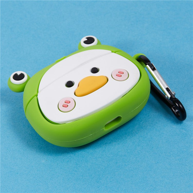 For Apple AirPods Pro Bluetooth Earphones Silicone Cover Big Eyed Frog Protective Case with Carabiner - Green
