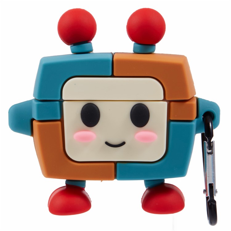 For Apple AirPods Pro Bluetooth Earphones Silicone Cover Colorful Robot Protective Case with Carabiner
