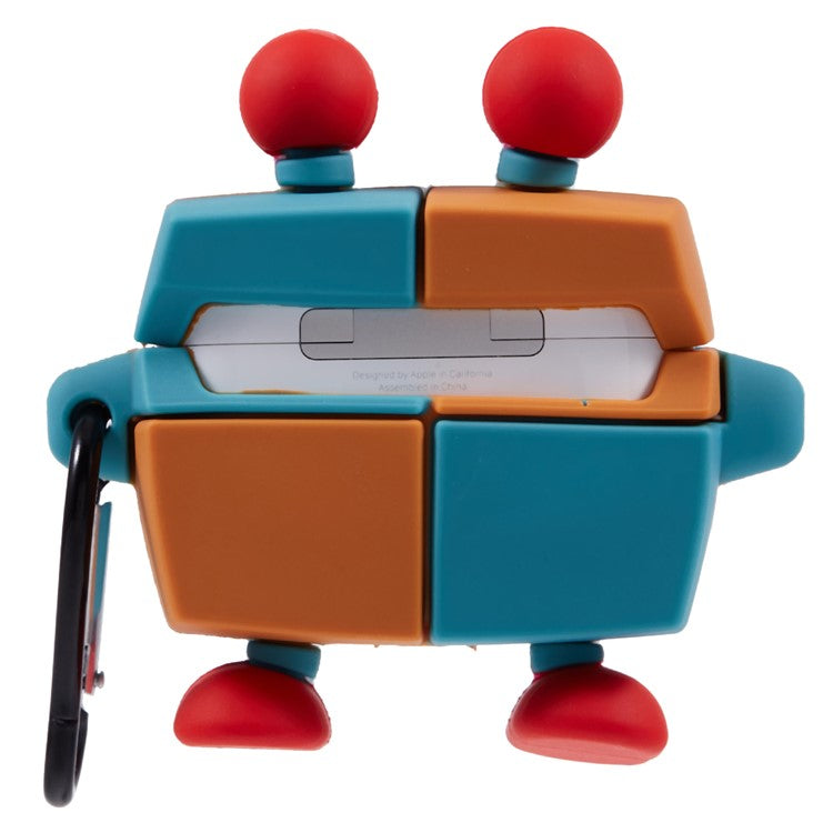 For Apple AirPods Pro Bluetooth Earphones Silicone Cover Colorful Robot Protective Case with Carabiner