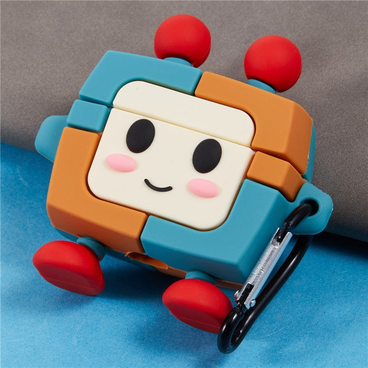 For Apple AirPods Pro Bluetooth Earphones Silicone Cover Colorful Robot Protective Case with Carabiner