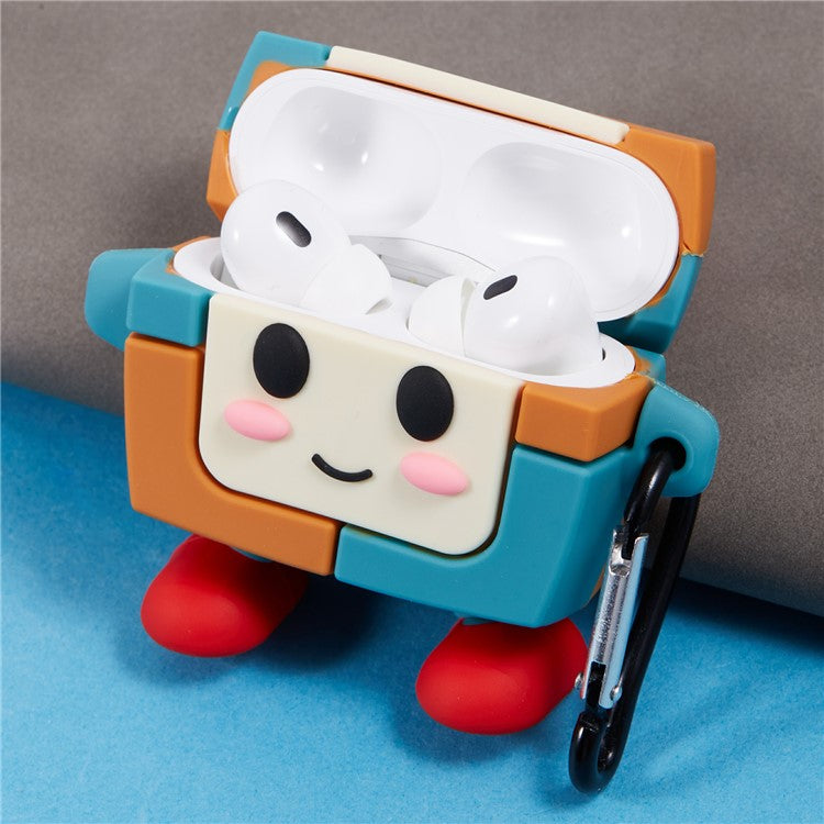 For Apple AirPods Pro Bluetooth Earphones Silicone Cover Colorful Robot Protective Case with Carabiner