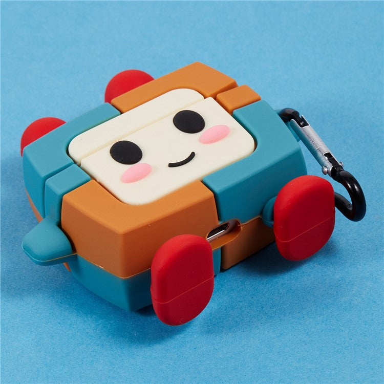 For Apple AirPods Pro Bluetooth Earphones Silicone Cover Colorful Robot Protective Case with Carabiner