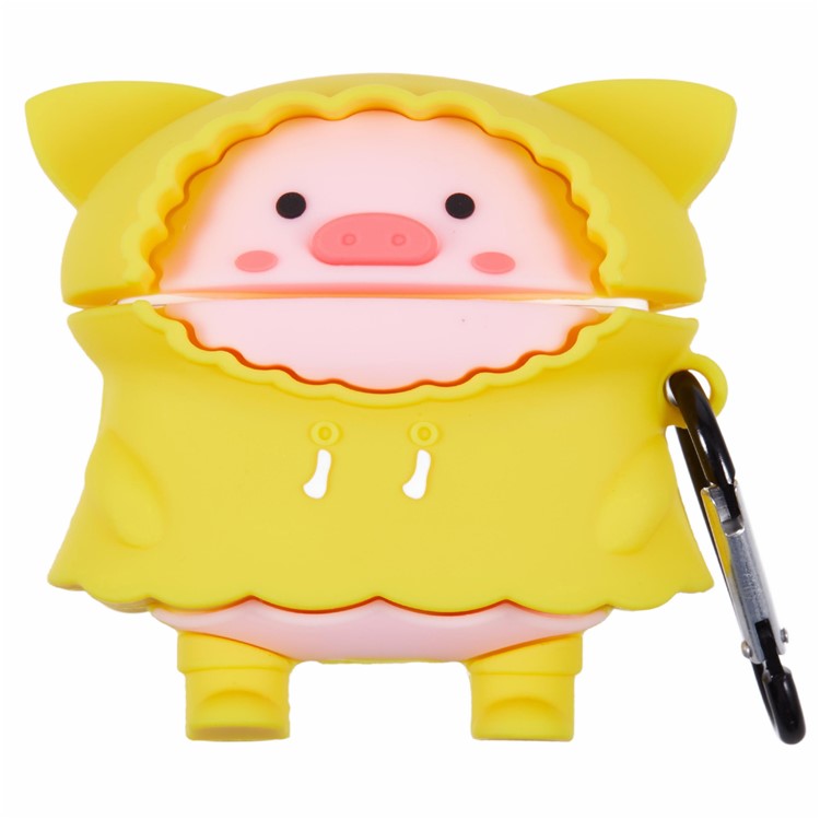 For Apple AirPods Pro Bluetooth Earphones Silicone Cover Raincoat Pig Protective Case with Carabiner
