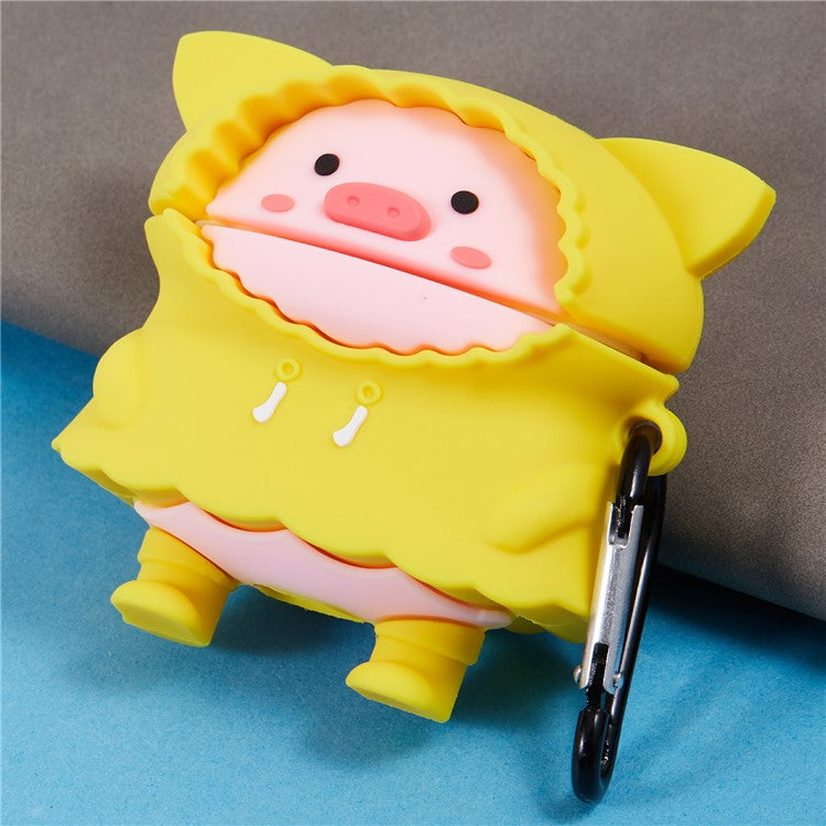 For Apple AirPods Pro Bluetooth Earphones Silicone Cover Raincoat Pig Protective Case with Carabiner