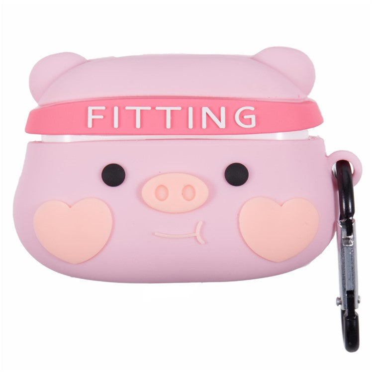 For Apple AirPods Pro Bluetooth Earphones Silicone Cover Pig Head Protective Case with Carabiner