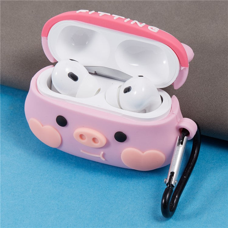For Apple AirPods Pro Bluetooth Earphones Silicone Cover Pig Head Protective Case with Carabiner