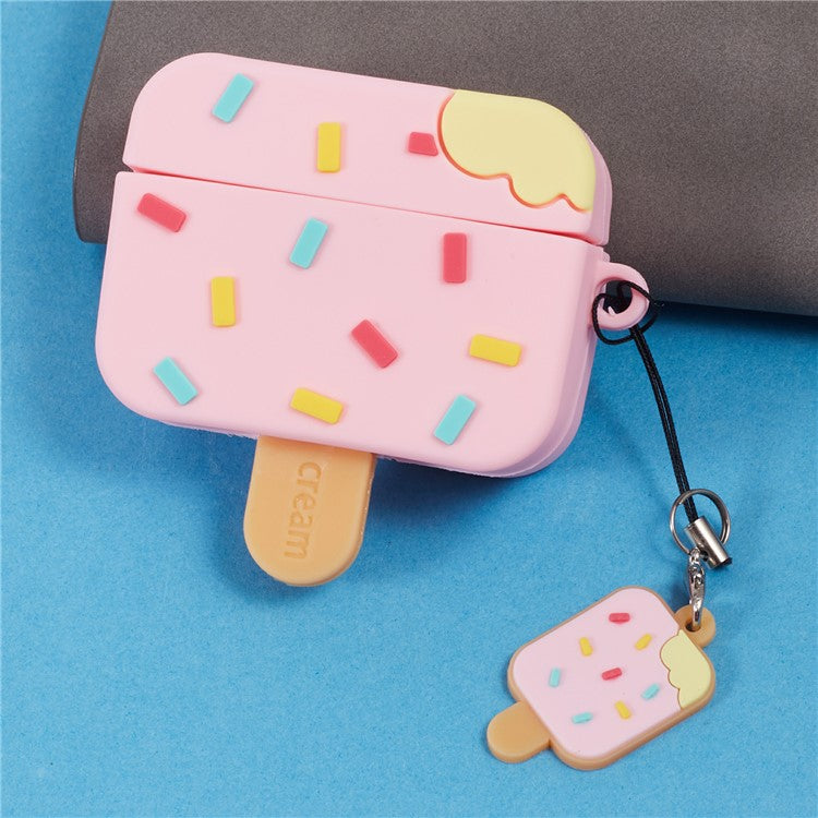 For Apple AirPods Pro Silicone Case Ice Cream Design Bluetooth Earphone Cover - Pink