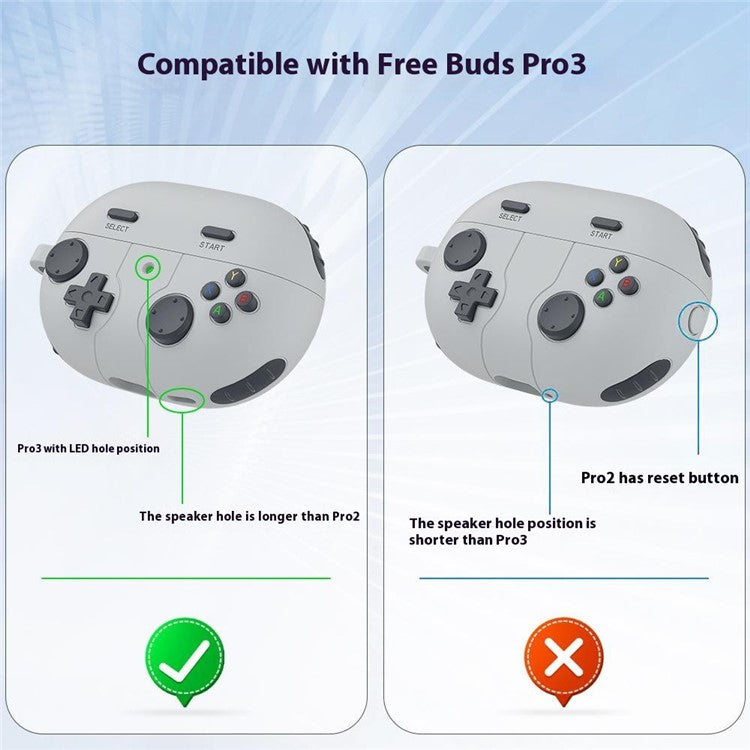 For Huawei Freebuds Pro 3 Case Game Console Design Liquid Silicone Earbuds Cover with Carabiner - Light Grey