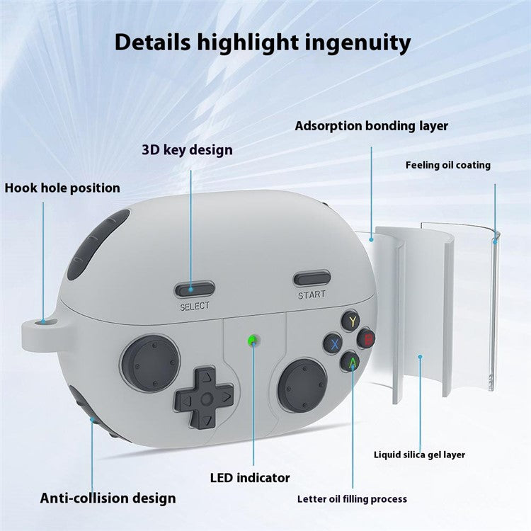 For Huawei FreeBuds Pro 3 Case Game Console Design Liquid Silicone Earbuds Cover with Carabiner - Dark Grey