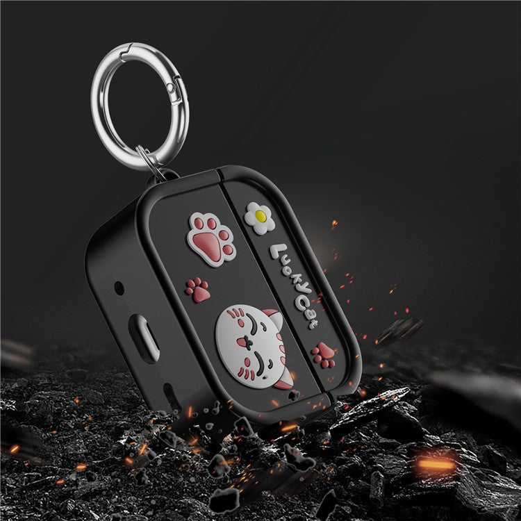 For AirPods Pro 2 Case 3D Cartoon Animals Funny Silicone Earbuds Cover with Carabiner - Black