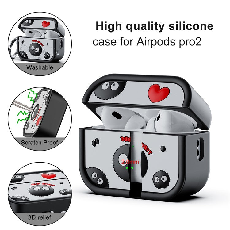 For AirPods Pro 2 Case Cartoon Briquette Silicone Protective Cover with Carabiner - Red / Black