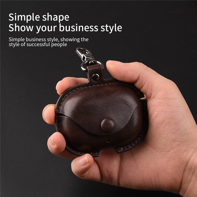 For Realme Buds T300 Charging Case Cover Leather+PC Earbuds Protective Case - Dark Brown