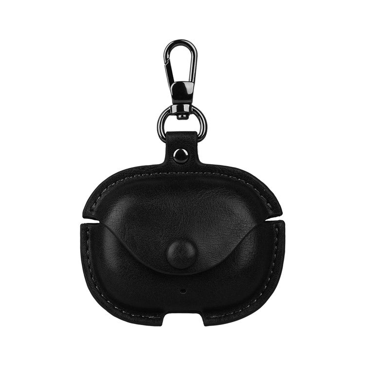 For Realme Buds T300 Charging Case Cover Leather+PC Earbuds Protective Case - Black