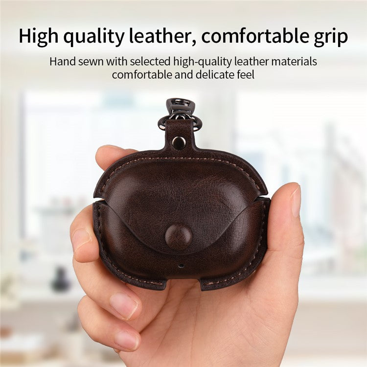 For Realme Buds T300 Charging Case Cover Leather+PC Earbuds Protective Case - Black