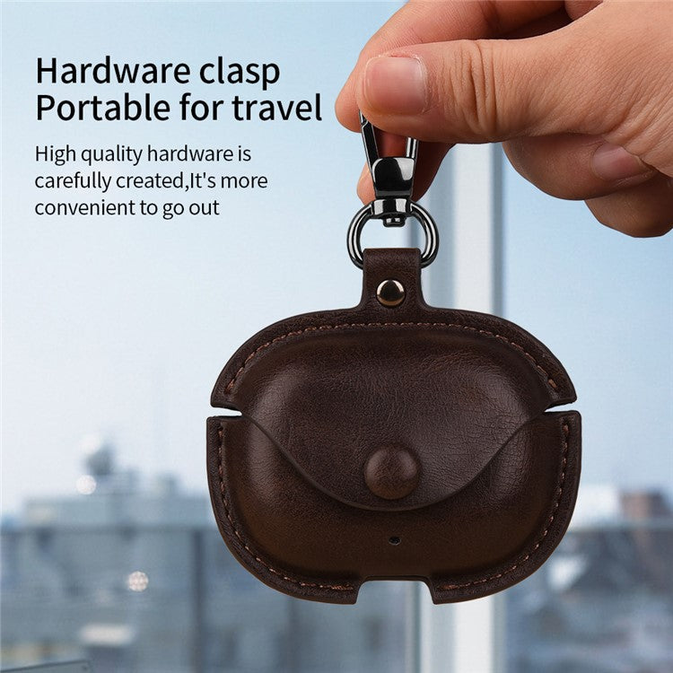 For Realme Buds T300 Charging Case Cover Leather+PC Earbuds Protective Case - Brown