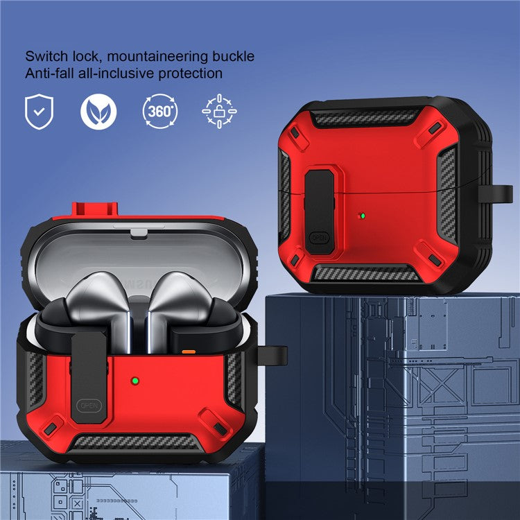 For Samsung Galaxy Buds3 / Galaxy Buds3 Pro TPU + PC Earphone Protective Case Earbud Charging Box Drop-Proof Cover with Carabiner - Red