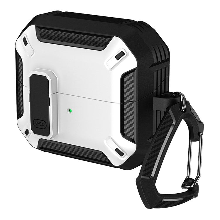 For Samsung Galaxy Buds3 / Galaxy Buds3 Pro TPU + PC Earphone Protective Case Earbud Charging Box Drop-proof Cover with Carabiner - White