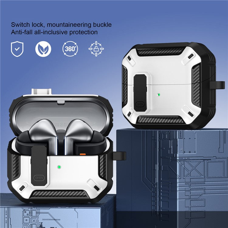 For Samsung Galaxy Buds3 / Galaxy Buds3 Pro TPU + PC Earphone Protective Case Earbud Charging Box Drop-proof Cover with Carabiner - White