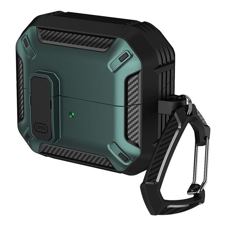 For Samsung Galaxy Buds3 / Galaxy Buds3 Pro TPU + PC Earphone Protective Case Earbud Charging Box Drop-proof Cover with Carabiner - Green