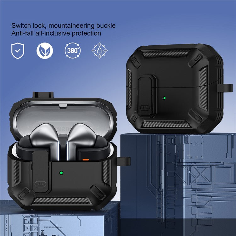 For Samsung Galaxy Buds3 / Galaxy Buds3 Pro TPU + PC Earphone Protective Case Earbud Charging Box Drop-proof Cover with Carabiner - Black