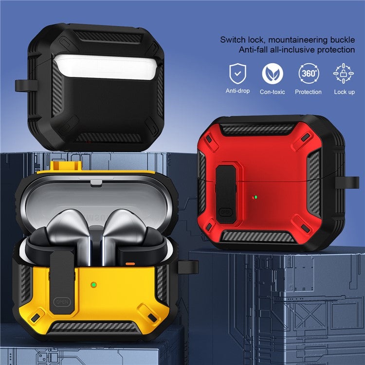 For Samsung Galaxy Buds3 / Galaxy Buds3 Pro TPU + PC Earphone Protective Case Earbud Charging Box Drop-proof Cover with Carabiner - Blue