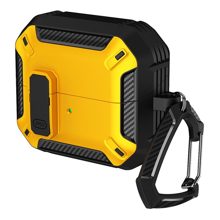 For Samsung Galaxy Buds3 / Galaxy Buds3 Pro TPU + PC Earphone Protective Case Earbud Charging Box Drop-proof Cover with Carabiner - Yellow