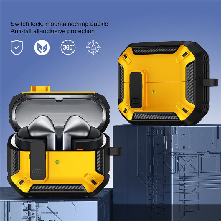 For Samsung Galaxy Buds3 / Galaxy Buds3 Pro TPU + PC Earphone Protective Case Earbud Charging Box Drop-proof Cover with Carabiner - Yellow