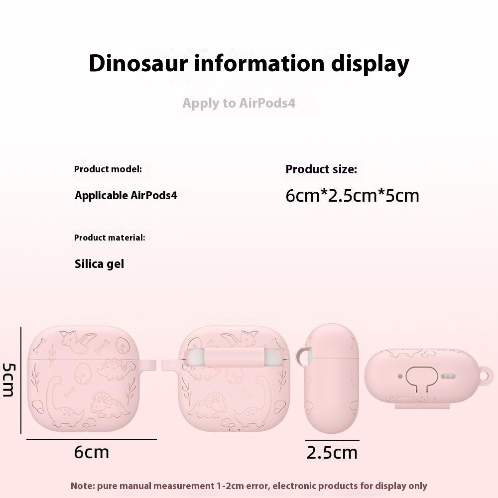 For AirPods 4 Case Unique Dinosaur Design Liquid Silicone Earphone Cover with Carabiner - Baby Blue
