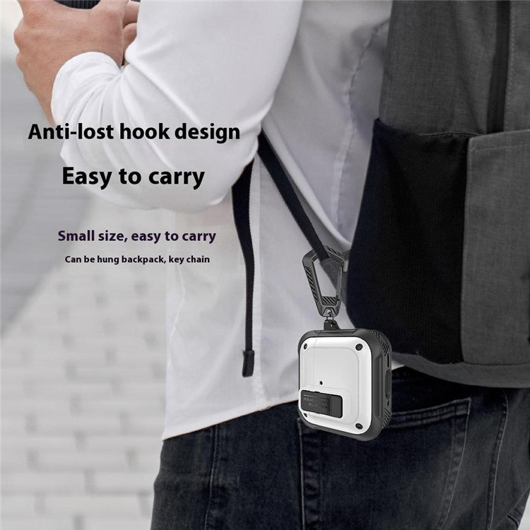 For AirPods 4 Earbuds Case PC+TPU Shockproof Full Body Protective Magnetic Cover with Carabiner - Titanium Grey