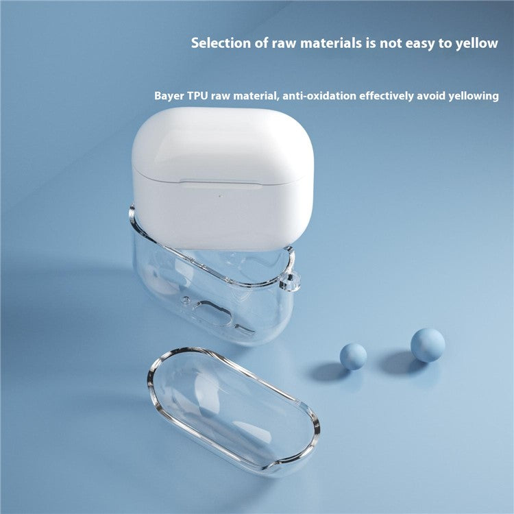 For AirPods 4 Charging Case Cover Bluetooth Earbuds Clear TPU Protective Case with Hook - Transparent Blue