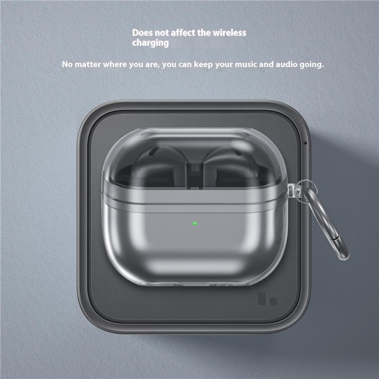 For Samsung Galaxy Buds3 / Buds3 Pro Case TPU Wireless Earphone Cover with Carabiner - Transparent Purple