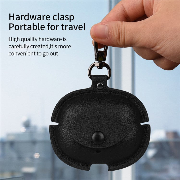 For Realme Buds Air 5 Pro Charging Case Cover Leather+PC Earbuds Protective Case - Black