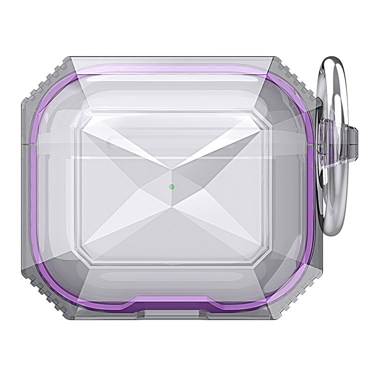 AHASTYLE For AirPods 4 Case Contrast Color TPU Earphone Protective Cover with Carabiner - Transparent+Purple