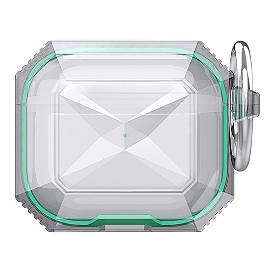 AHASTYLE For AirPods 4 Case Contrast Color TPU Earphone Protective Cover with Carabiner - Transparent+Green