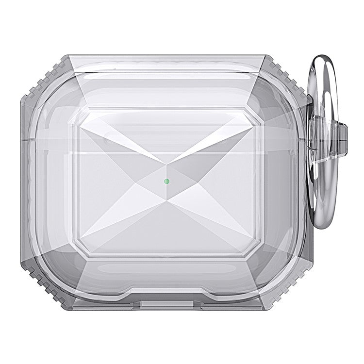 AHASTYLE For AirPods 4 Case Contrast Color TPU Earphone Protective Cover with Carabiner - Transparent+Grey