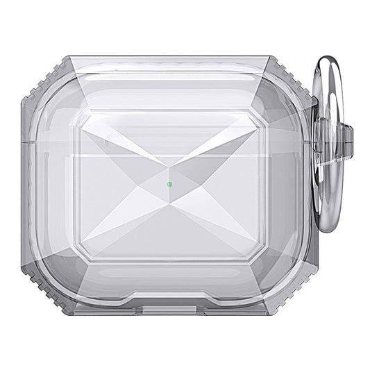 AHASTYLE For AirPods 4 Case Contrast Color TPU Earphone Protective Cover with Carabiner - Transparent+Grey