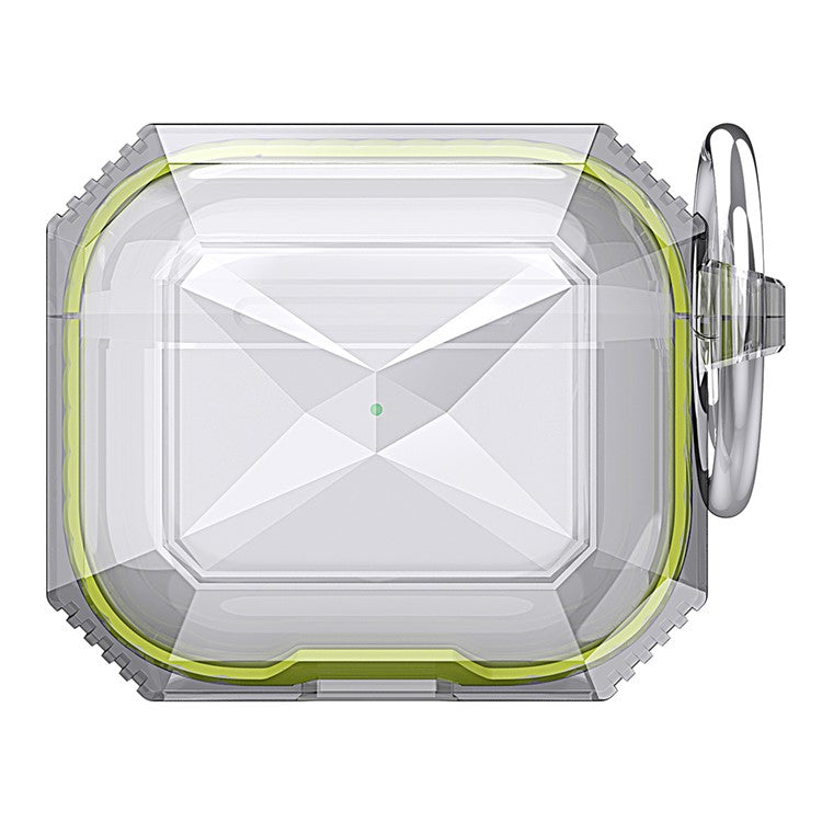 AHASTYLE For AirPods 4 Case Contrast Color TPU Earphone Protective Cover with Carabiner - Transparent+Yellow