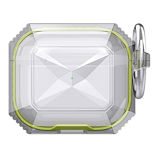 AHASTYLE For AirPods 4 Case Contrast Color TPU Earphone Protective Cover with Carabiner - Transparent+Yellow