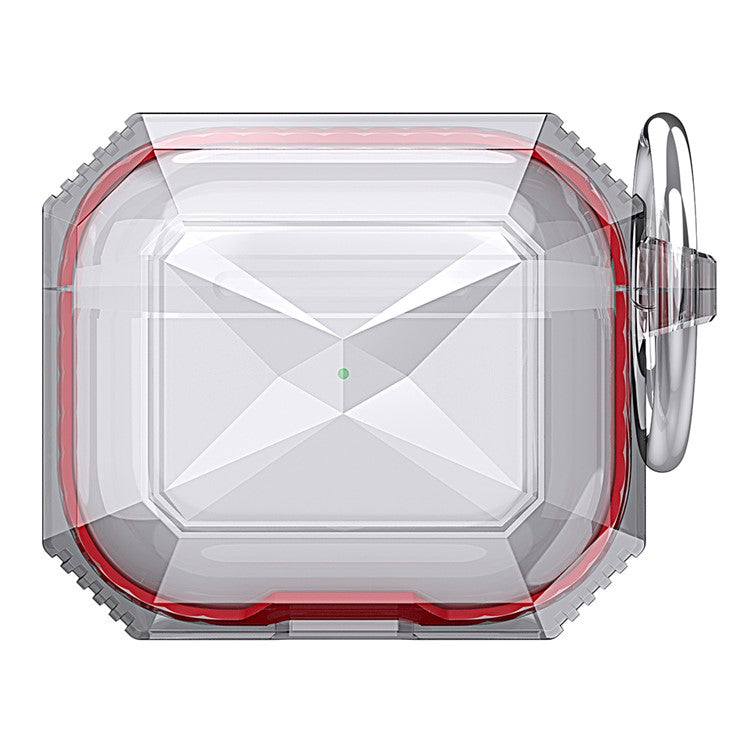AHASTYLE For AirPods 4 Case Contrast Color TPU Earphone Protective Cover with Carabiner - Transparent+Red