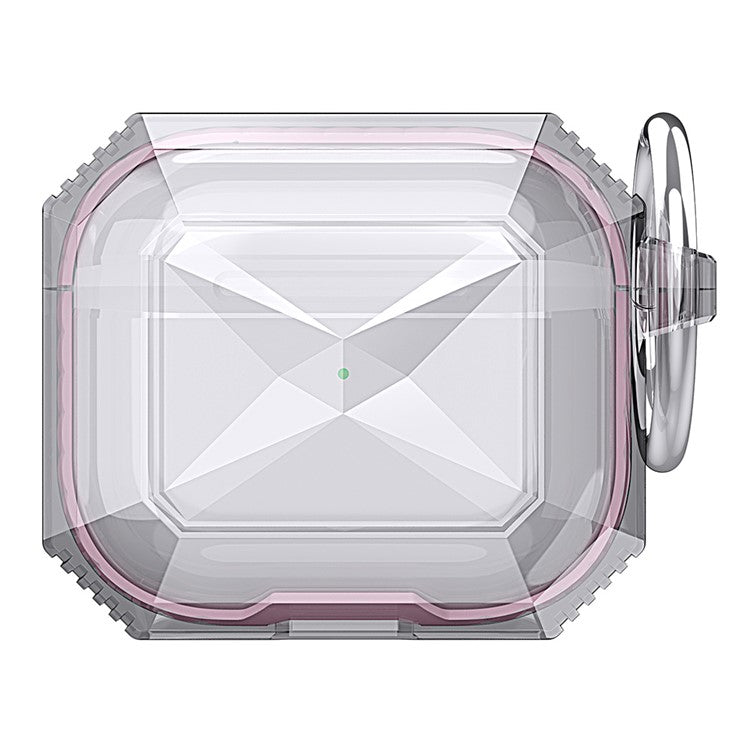 AHASTYLE For AirPods 4 Case Contrast Color TPU Earphone Protective Cover with Carabiner - Transparent+Pink