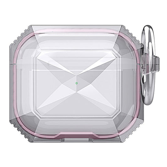 AHASTYLE For AirPods 4 Case Contrast Color TPU Earphone Protective Cover with Carabiner - Transparent+Pink