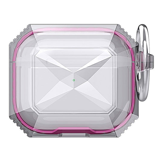 AHASTYLE For AirPods 4 Case Contrast Color TPU Earphone Protective Cover with Carabiner - Transparent+Rose