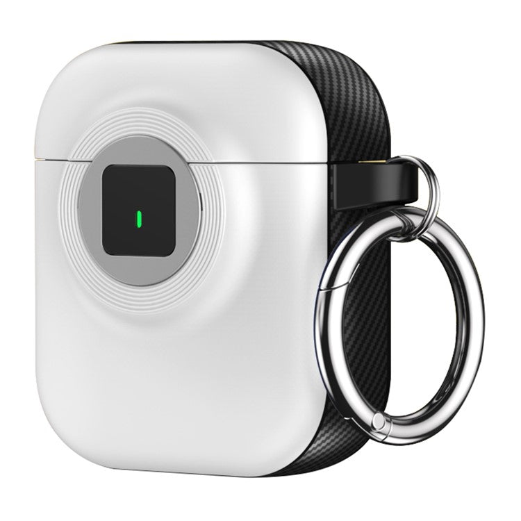 For Apple AirPods with Wireless Charging Case (2019) / AirPods with Charging Case (2019) / (2016) Case PC+TPU Cover with Carabiner - White