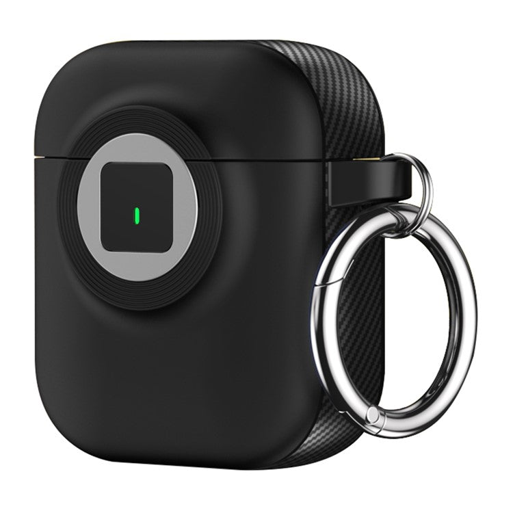 For Apple AirPods with Wireless Charging Case (2019) / AirPods with Charging Case (2019) / (2016) Case PC+TPU Cover with Carabiner - Black