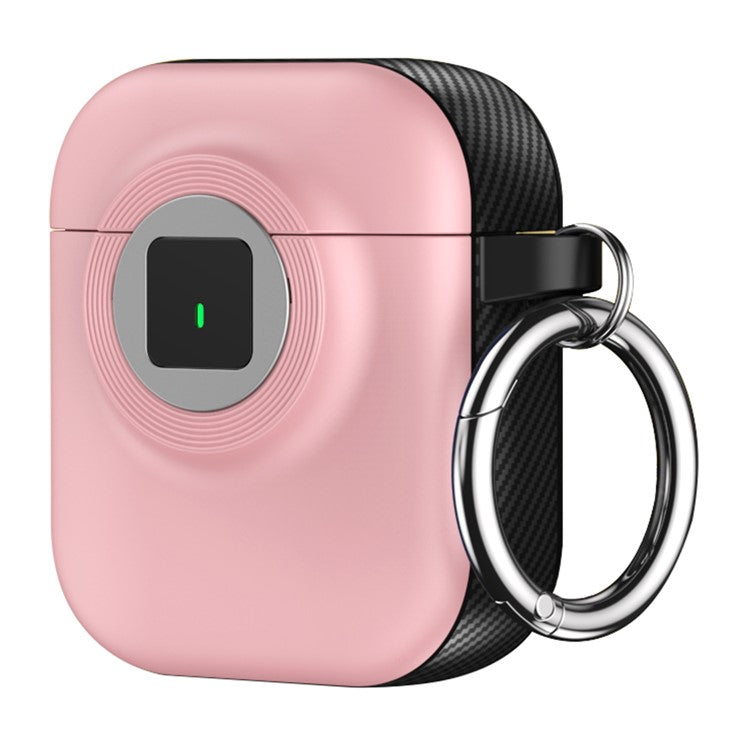 For Apple AirPods with Wireless Charging Case (2019) / AirPods with Charging Case (2019) / (2016) Case PC+TPU Cover with Carabiner - Pink