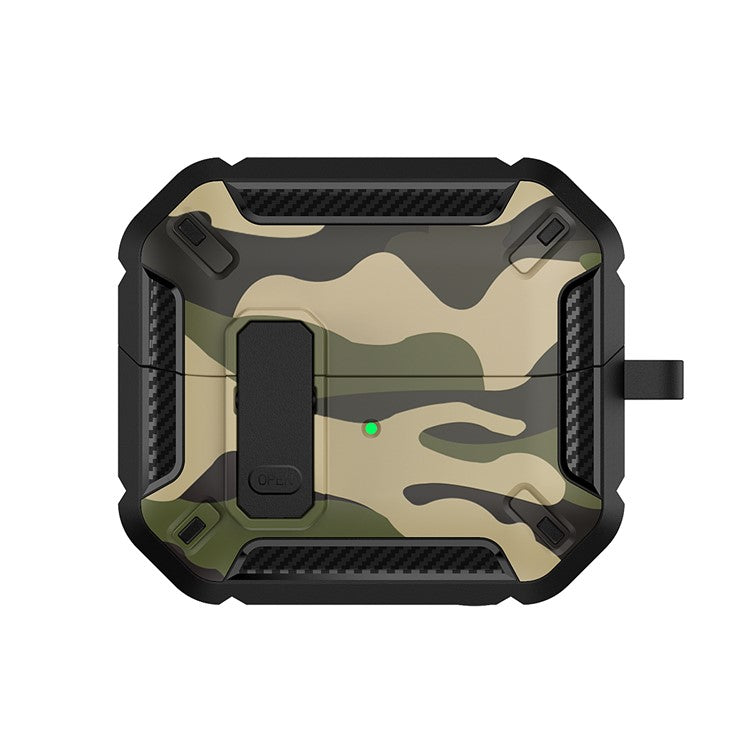 For Samsung Galaxy Buds3 / Galaxy Buds3 Pro TPU + PC Earphone Protective Case Camouflage Earbud Charging Box with Carabiner - Green