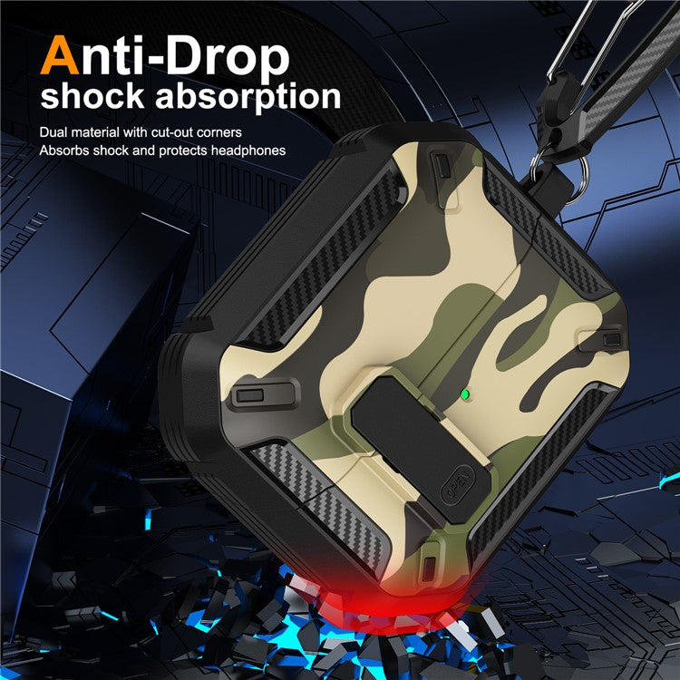 For Samsung Galaxy Buds3 / Galaxy Buds3 Pro TPU + PC Earphone Protective Case Camouflage Earbud Charging Box with Carabiner - Green