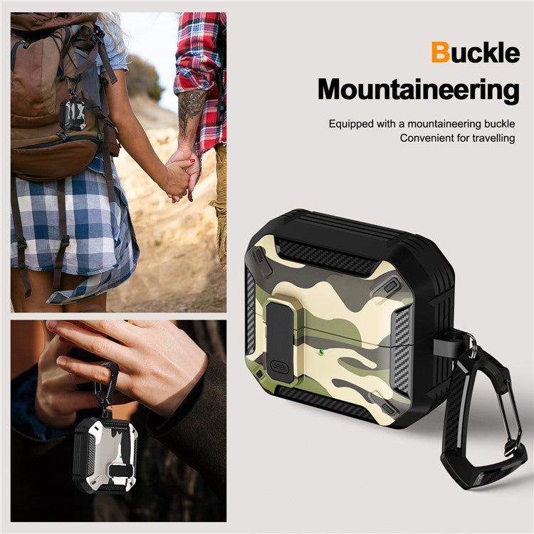 For Samsung Galaxy Buds3 / Galaxy Buds3 Pro TPU + PC Earphone Protective Case Camouflage Earbud Charging Box with Carabiner - Green