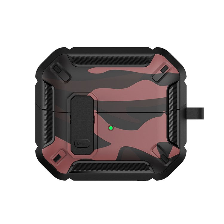 For Samsung Galaxy Buds3 / Galaxy Buds3 Pro TPU + PC Earphone Protective Case Camouflage Earbud Charging Box with Carabiner - Red